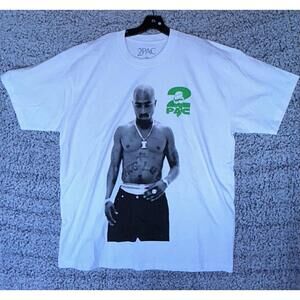 2Pac Tupac Shakur Graphic T-Shirt Mens 2XL White Rap Hip Hop Tee